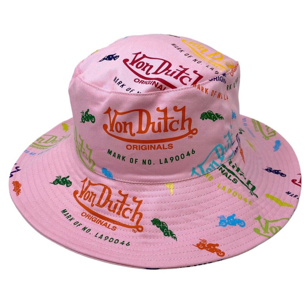 Von Dutch Unisex Adult One Size All Over Logo Print Pink Bucket Hat Cap